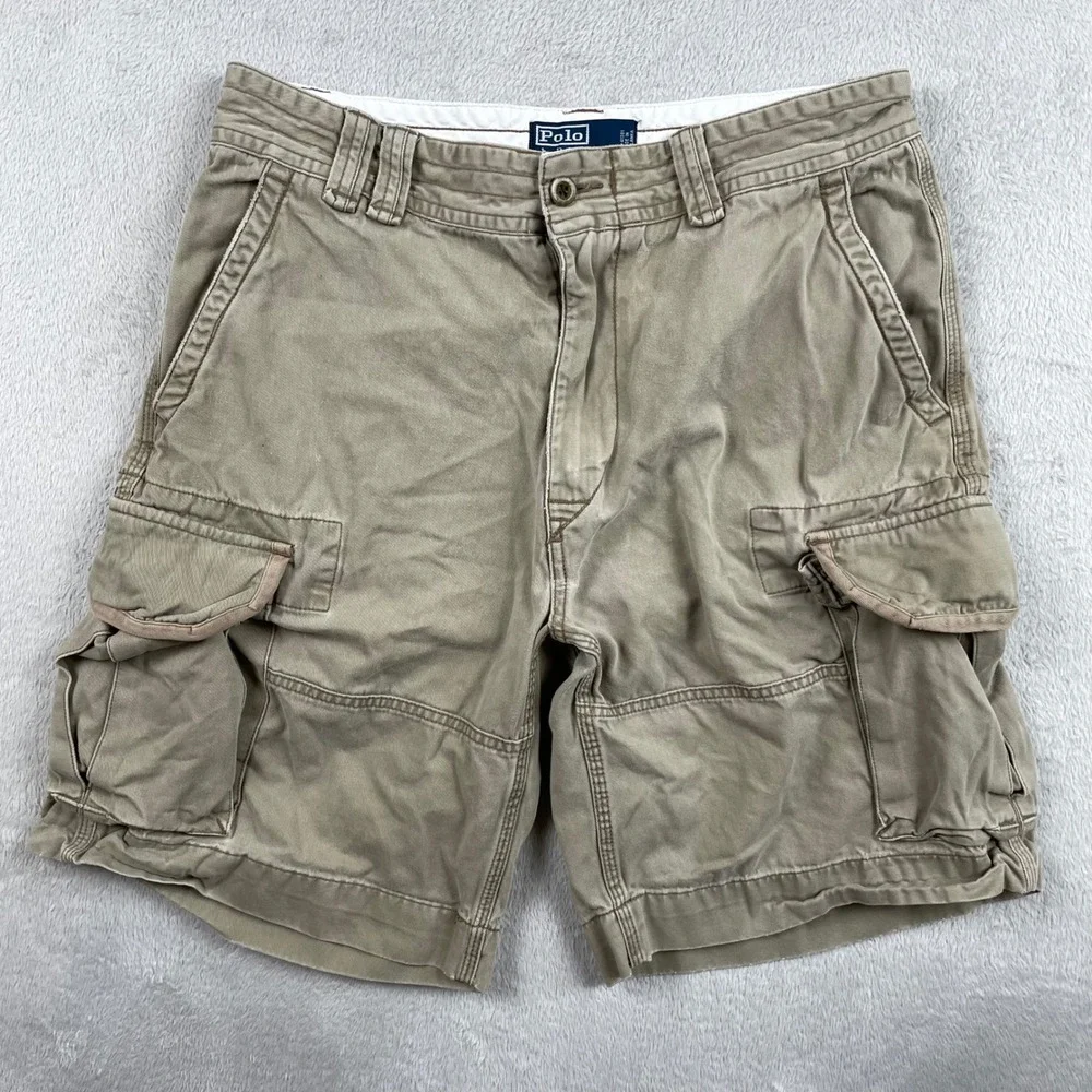 Vintage Polo Ralph Lauren Cargo Shorts Men 32 Beige Thick Cotton Flap Y2K 10